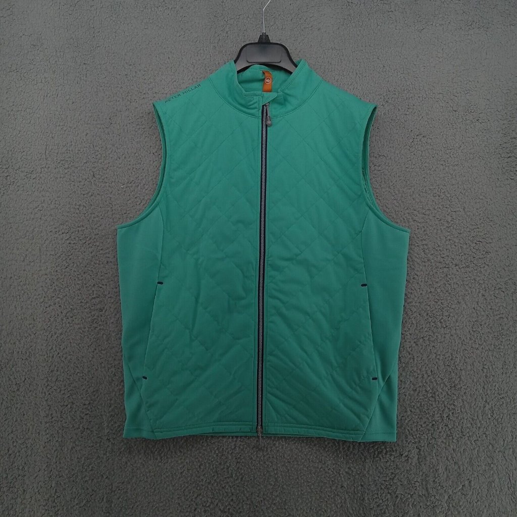 Peter Millar Vest Mens M Crown Sport Fuse Elite Golf Zip Up Windowpane Green